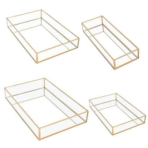 PEDOBALI 4 Pcs Mirror Tray Gold Rectangle Dresser Tray Metal Cosmetic Perfume Organizer for Vanity Bathroom Bedroom Dresser Hotel (4 Sizes) by PEDOBALI - Used condition - US$37.99