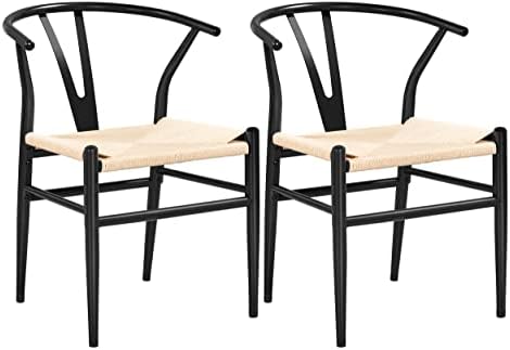 Yaheetech Dining Chair 2pcs Weave Chairs Modern Kitchen Chairs Modern Dining Chairs Backrest with Solid Metal Frame for Living Room Bedroom Dining Room Office Cafe,Black