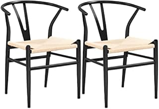 Yaheetech Dining Chair 2pcs Weave Chairs Modern Kitchen Chairs Modern Dining Chairs Backrest with Solid Metal Frame for Living Room Bedroom Dining Room Office Cafe,Black