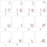 4Keyboard NEW DANISH KEYBOARD DECALS WITH RED LETTERING ON TRANSPARENT BACKGROUND