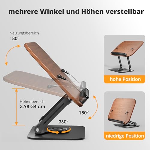 SupeDesk Buchständer zum Lesen,verstellbarer Holz-Buchhalter Leseständer,360° drehbar,faltbar… – Ansicht 3