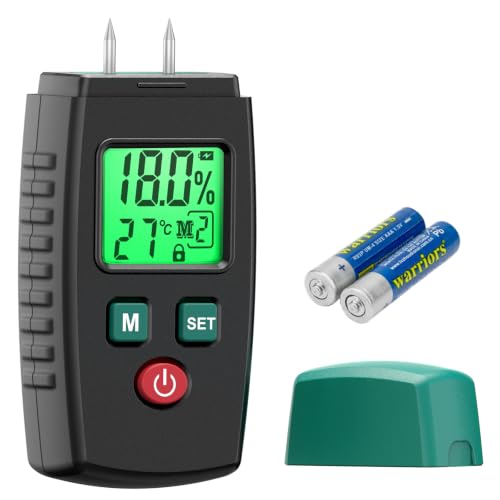 Testeur Humidité, ERICKHILL EWM03 Détecteur d'Humidité à Broche avec 5 Modes, Écran LCD avec rétroéclairage vert, Détecteur de Moisissures pour Bois et Matériaux de Construction.