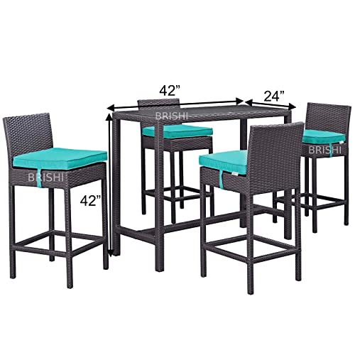Image of BRISHI Outdoor Bar Set Garden Patio Bar Set 1+4 4 -Chairs and 1-Table Set Balcony Bar Table with Stool Set (Brown)