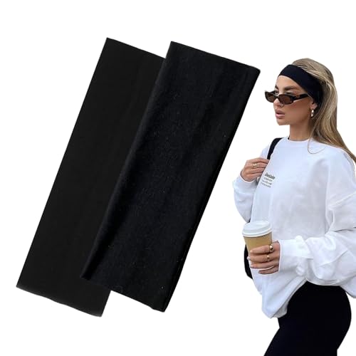 7cm Wide Black Headbands for Women Men, Yedtreg 2pack Fashion Head Bands for Women’s Hair, Soft Fabric Stretchy Hair Bands for Makeup, Yoga, Running (2XBlack)
