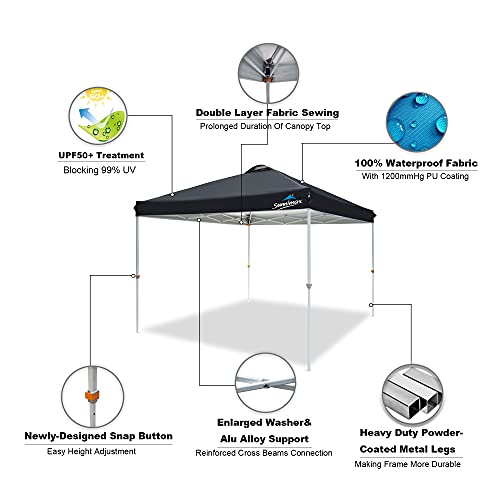 Sunnimax Canopy Tent,10X10 Pop Up Canopy Tents For Parties,Portable Folding Tailgate Tent With Waterproof Roof, Roller Bag,Bonus 4 Sand Bags(10X10Ft,Black) #TOP4