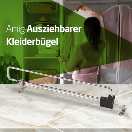 Amig - Ausziehbare Kleiderstange | Stahl | Maße: 350 mm | Silber | Ausziehbarer Kleiderbügel Ideal für Schränke oder Umkleidekabinen