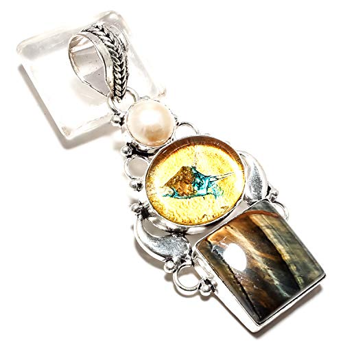 Pendentif œil de tigre unique en argent sterling 925 plaqué et verre