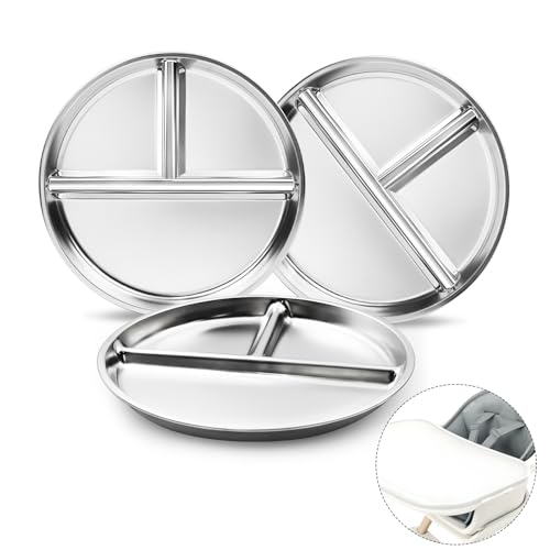 Bakpoco Stainless Steel Kids Plates 3 Packs, 8