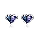 AOBOCO Blue Purple Heart Earrings 925 Sterling Silver Earrings with Swarovski Crystals, Hypoallergenic Stud Earrings, Jewelry Gifts for Women