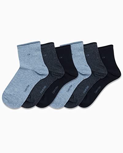 Calvin Klein Women's Crew Socks - 6 Pack Soft Cotton Blend Roll Cuff Mini/Mid Crew Dress Socks for Women (Shoe Size: 4-10)2