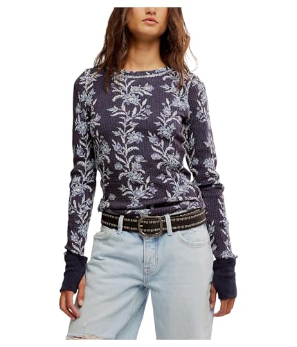 Free People Women's Pretty Little Thermal, Blue Combo/Folk Vine