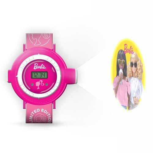 Barbie Reloj digital con proyector para niñas (5 funciones) con 10 imágenes diferentes para proyectar, reloj para niñas de 5 años (a partir de 3 años), rosa, Moderno