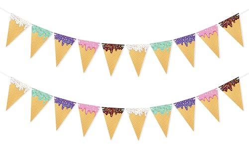 Image of VILIFEVER Ice Cream Cone Banner for Birthday Party Decorations Garland Ice Cream Theme Baby Shower Supplies Wedding Bar Sign Donut Grow Up Photo Backdrop Favors
