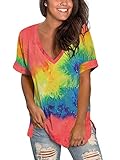 Womens Summer Tops Tie Dye Tee Shirt Plus Size Summer Clothes Ombre Orange 3XL