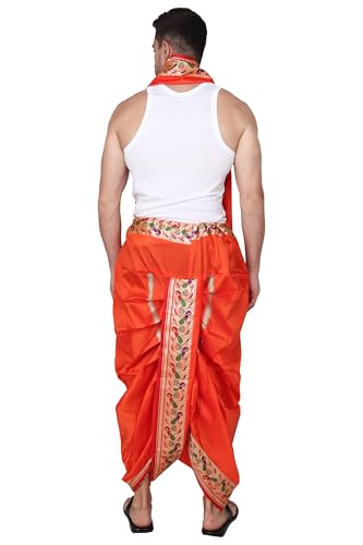Image of Rameshwaram Fabrics Men's Sherwani Style Dhoti Kurta Set with Angavastram | Traditional Indian Groom Dress | Ethnic Kurta Set for Wedding, Engagement, Festival