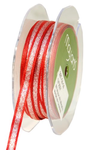 May Arts 1/4-Inch Wide Ribbon, Red Satin with Silver Center