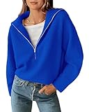 BTFBM Womens Sweaters Quarter Zip Pullover V Neck Collar Long Sleeve Ribbed Knit Loose Casual 2026 Winter Fall Sweater(Royal Blue, Medium)