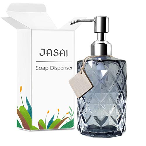 Jasai Diamond Design Glass Soap Dispenser With 304 Rust Proof Stainless Steel Soap Pump, 12 Ounce Kitchen Soap Dispenser For Bathroom, Hand Soap, Dish Soap (Grey) #TOP7