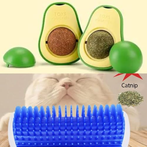 KIT ABACATE CATNIP + ESCOVA CANTO DE PAREDE Brinquedo Interativo com Erva de Gato