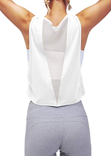 Mippo Cropped Workout Tops For Women Crop Top Workout Shirts Cropped Muscle Tank Mesh Workout Tops Womens Athletic Clothes Active Wear White M #TOP4