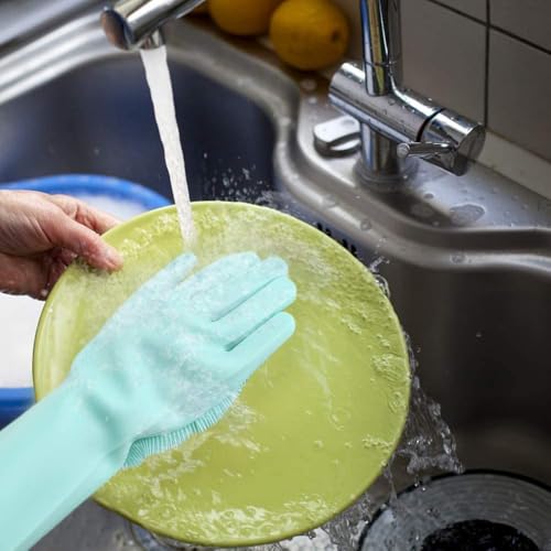 Image of 4pcs (2-pair) Silicone Kitchen Cleaning Gloves for Dishwashing, Utensil Cleaning, Bathroom & Car Wash | Home essentials Reusable Multi-Purpose Hand Gloves for Men & Women (Multicolour, 2-Pair)