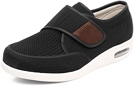 GSFY Diabetic Men Edema Shoes with Adjustable Closure Non Slip Lightweight Walking Shoes for Elderly Swollen Feet Indoor/Outdoor Black
