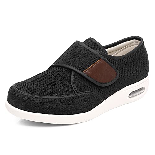 Gsfy Diabetic Men Edema Shoes With Adjustable Closure Non Slip Lightweight Walking Shoes For Elderly Swollen Feet Indoor/Outdoor Black #TOP27