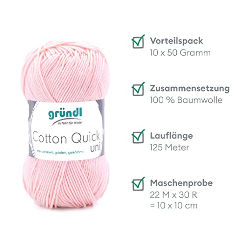 Gründl Cotton Quick Uni knitting/crochet yarn, 10 balls à 50 g (colourful yarn made of 100% cotton, OEKO-TEX certified - Image 2