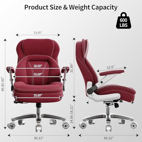 Image of Big and Tall Office Chair, 600lbs Heavy Duty Desk Chair with 5D Arms, Adjustable Lumbar Support & Height, Tilt Function, Fabric High Back Ergonomic Executive Computer Chair with 3'' Casters