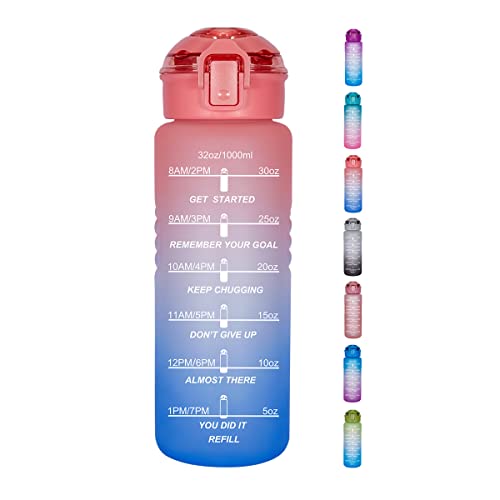 Goothdurs 32oz Motivational Water Bottle with Time Marker Reminder – Water Tracker Bottles with times to drink - Leak-proof BPA Free Hydration Sports Daily Water Bottle Jug with Removable Strainer