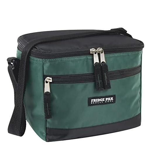 Fridge Pak 6 Can Insulated Cooler Bag, Soft Lunch Cooler for Men & Women, Waterproof Travel Lunch Bag for Work, Camping, Picnic, Beach & Hiking, (Black on Green)