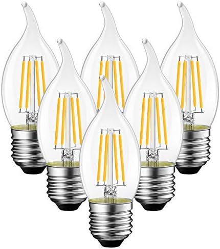 ANWIO C35/CA11 Flame Tip Chandelier Light Bulbs, LED Filament Bulb Candelabra E26 Base, Dimmable 4.5W (60W Equivalent) B11 E26 Medium Base, 2700K Warm White, 6 Pack