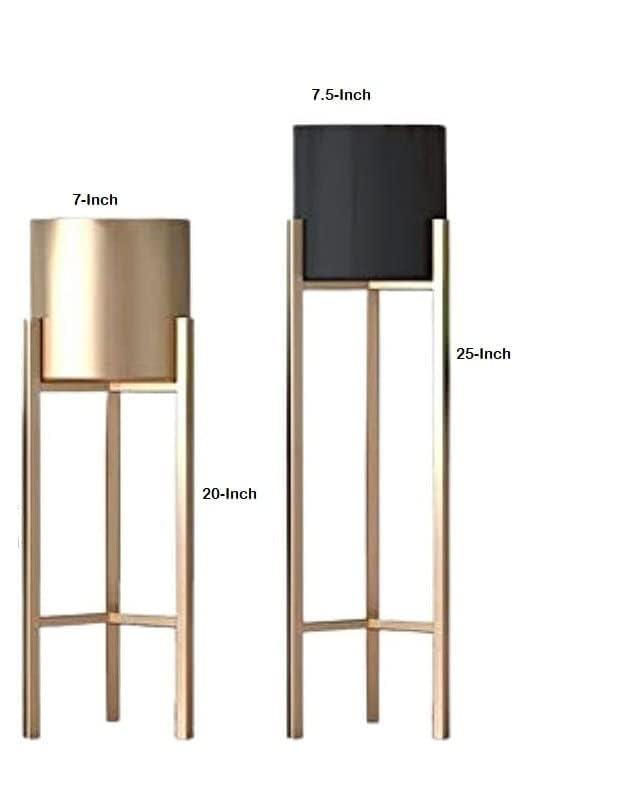 Image of Iron Metal Tall Plant Stand with Pot| Indoor Outdoor Plant Stand| Modern Golden Tall Planter Stand Set of 2 (White /Gold) (BLACK)
