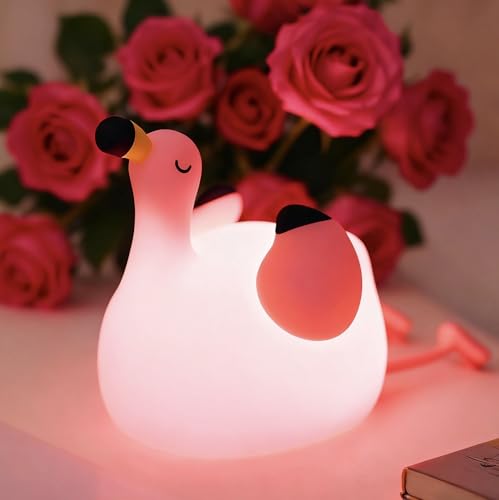 YR YRHH-PET Flamingo Cute Night Light, Flamingo Decor Kids Squishy Lamp, Girls Pink Xams Gifts Trendy Stuff Toys, Rechargeable Dimmable Silicone LED Nightlight, Baby Nursery Dorm Kawaii Bedside Lamps