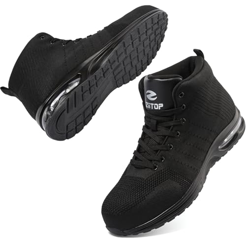 Botas de trabajo para hombre, botas de seguridad con puntera de acero, botas de trabajo y utilidad, antideslizantes, ligeras, compuestas protectoras industriales, Black, 42.5 EU
