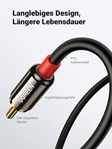 UGREEN Klinke auf Cinch Kabel 3,5mm Klinke Chinch Stereo Audio Kabel für TV, PC, Handy, MP3-Player, Lautsprecher, Heimkino, Autoradio, Tablet, Verstärker, Soundbar usw. (1m)