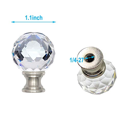 Ecudis Lamp Finial Cap Knob Lamp Screw Top Lamp Decoration For Lamp Shade, Faceted Crystal Ball, Brushed Nickel Finish, 1-3/4" Tall Finial #TOP1