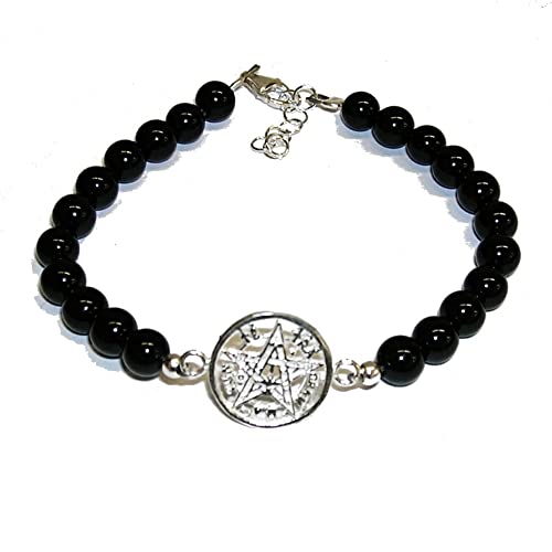 PULSERA TETRAGRAMATON PLATA de LEY 1,5 cm de diámetro con Ónix natural 6 mm y ESTUCHE regalo Cover