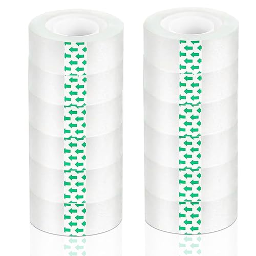 Cayxenful 12 Rolls Transparent Tape Refills, 3/4-Inch x 1000 inch Clear Tape, 1 inch Core, Clear Tape Refill Rolls for Gift Wrapping, Home, School