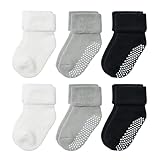 épais VWU Lot de 6 Paires Unisexe Bebes Infant Chaud et épais Antiderapants Chaussons Chaussettes de Manchette Nouveau-Nés Bébé Chaussettes en Coton 0-1/1-3 Ans (0-1 Ans, Blanc Gris Noir)