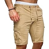 Pantalones Cortos Cargo Chinos para Hombre, Informales, con cordón Ajustable, Cintura elástica, Corte Holgado, de Sarga de algodón, Deportivos, con múltiples Bolsillos, Color Caqui, Talla XX-Large