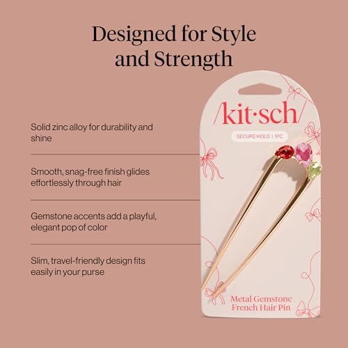Kitsch Gemstone French Hair Pin for Women - Gold Hair Accessories, 1pc - image 4