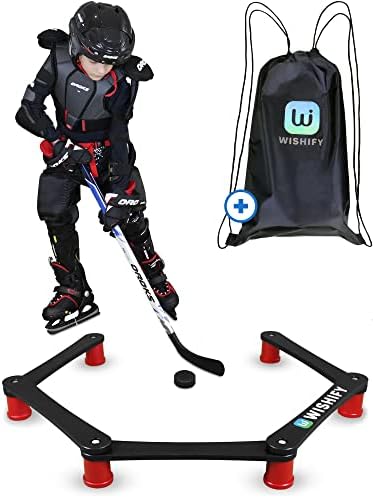 Hockey Stick Handling Trainer - Lightweight Portable Training Aid With Non Grip End for Ice, Synthetic Tiles, Pads or Board, Improves Puck Control, Drills Practice, Shooting Handle, Includes Carry Bag