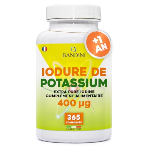 Bandini - Bandini® Iodure de Potassium 365 comprimés 400mcg Vegan - Supplément d'iode à haute dose - Approvisionnement pour plus d'un an - Iode pur en micro-comprimés faciles à avaler - Sans gluten et sans OGM