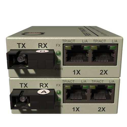 2 port RJ-45 Gigabit Ethernet to WDM SC Single Mode Single Fiber BiDi Media Converter - Built-in Fiber Module 20km (12.42 Miles) to UTP Cat5e Cat6 10 100 1000 RJ-45 AutoSensing 1 Pair Set 1310/1550nm