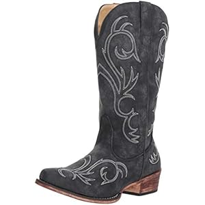 ROPER Womens Riley Embroidered Snip Toe Casual Boots Mid Calf Low Heel 1-2″ – Blue