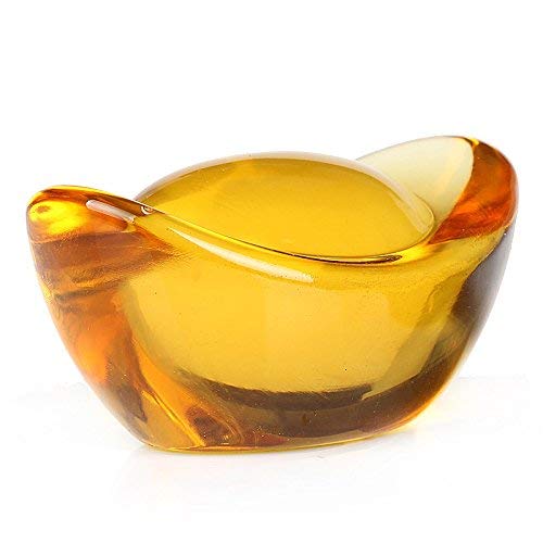 Yellow Crytal Feng Shui Golden Ingot / Yuan Bao And Prosperity Protection Set Of 5 Lucky Charm Ancient Coins,Feng Shui Decor (2 Pcs 2.3") #TOP1