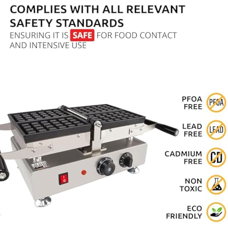 ALDKitchen Belgian Waffle Maker Thick with Removable Plates | Swing Type Belgian Waffle Iron | 2 Square-Shaped Waffles | 110V