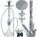 Produktbild Camo Pro Shisha Set Aluminium Alu Grau 84 cm Hookah 2020 Wasserpfeife Steinkopfset Acryl Molassefänger 18/8 Schliff Base Close Chamber System 4 x Anschlüsse 2X Adapter Silikonschlauch Mundstück