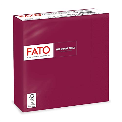 Fato, Lot de 50 Serviettes de Table Papier Jetables , Idéal Pour Les Repas Et Buffets, Taille 33x33, Pliés en 4 et 2 Plis, Couleur Bordeaux, 100% Pure Cellulose, Certifié FSC